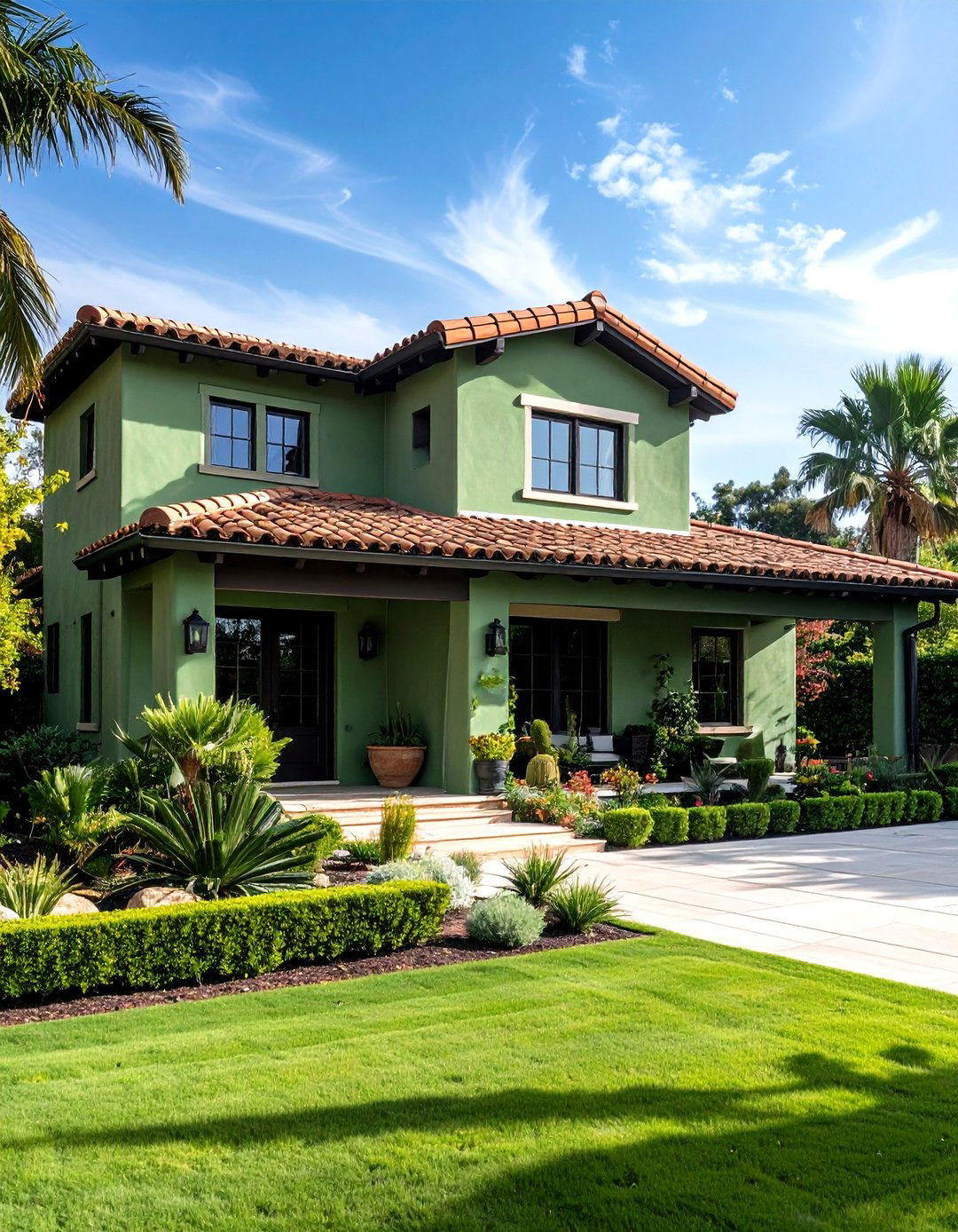 Sage Green with Terracotta Roof Accents - 20 Sage Green House Exterior Ideas