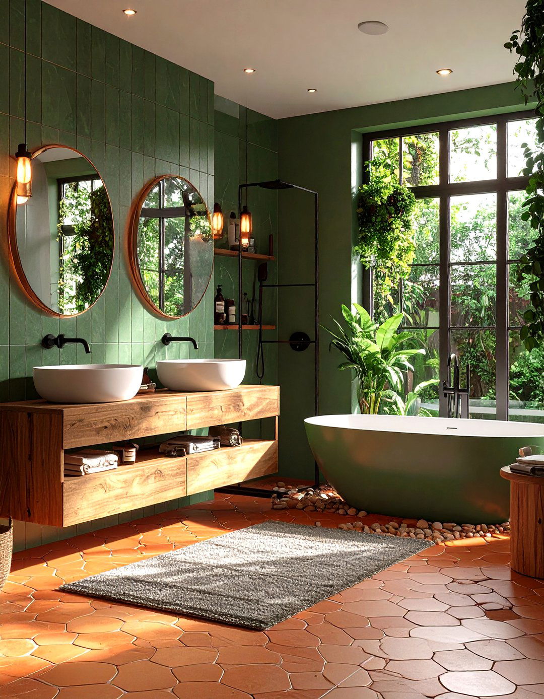 Sage and Terracotta Green Tile Bathroom Earthy Contrast - 20 Green Tile Bathroom Ideas