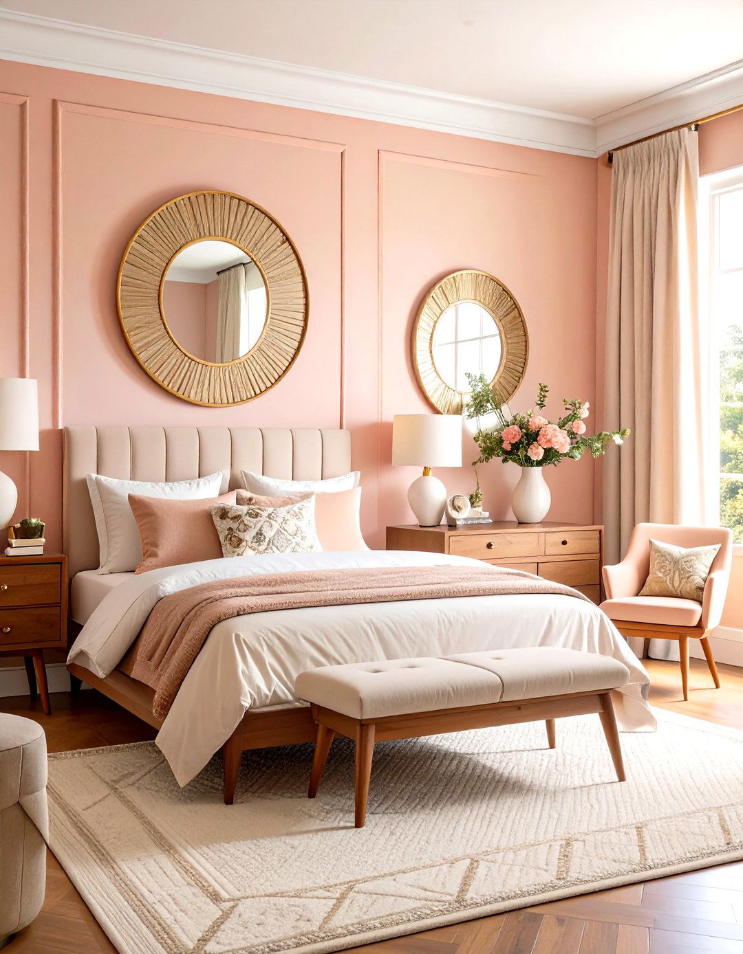Salmon Pink Mid Century Bedroom - 20 Pink Bedroom Ideas