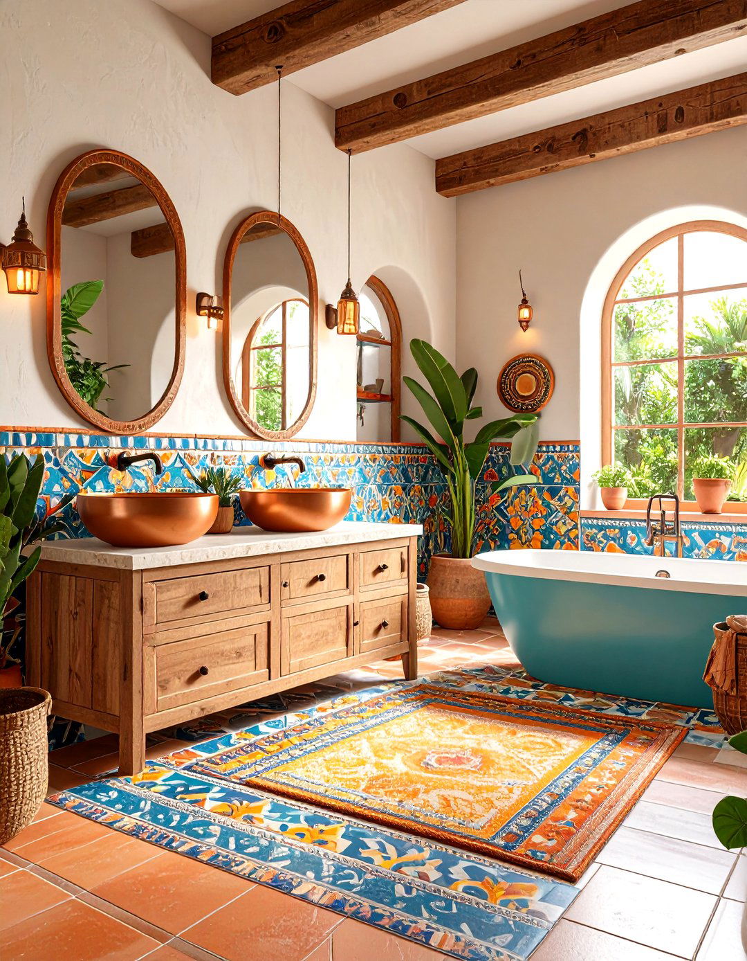 Saltillo Tile Mexican Bathroom Warmth - 20 Mexican Bathroom Ideas