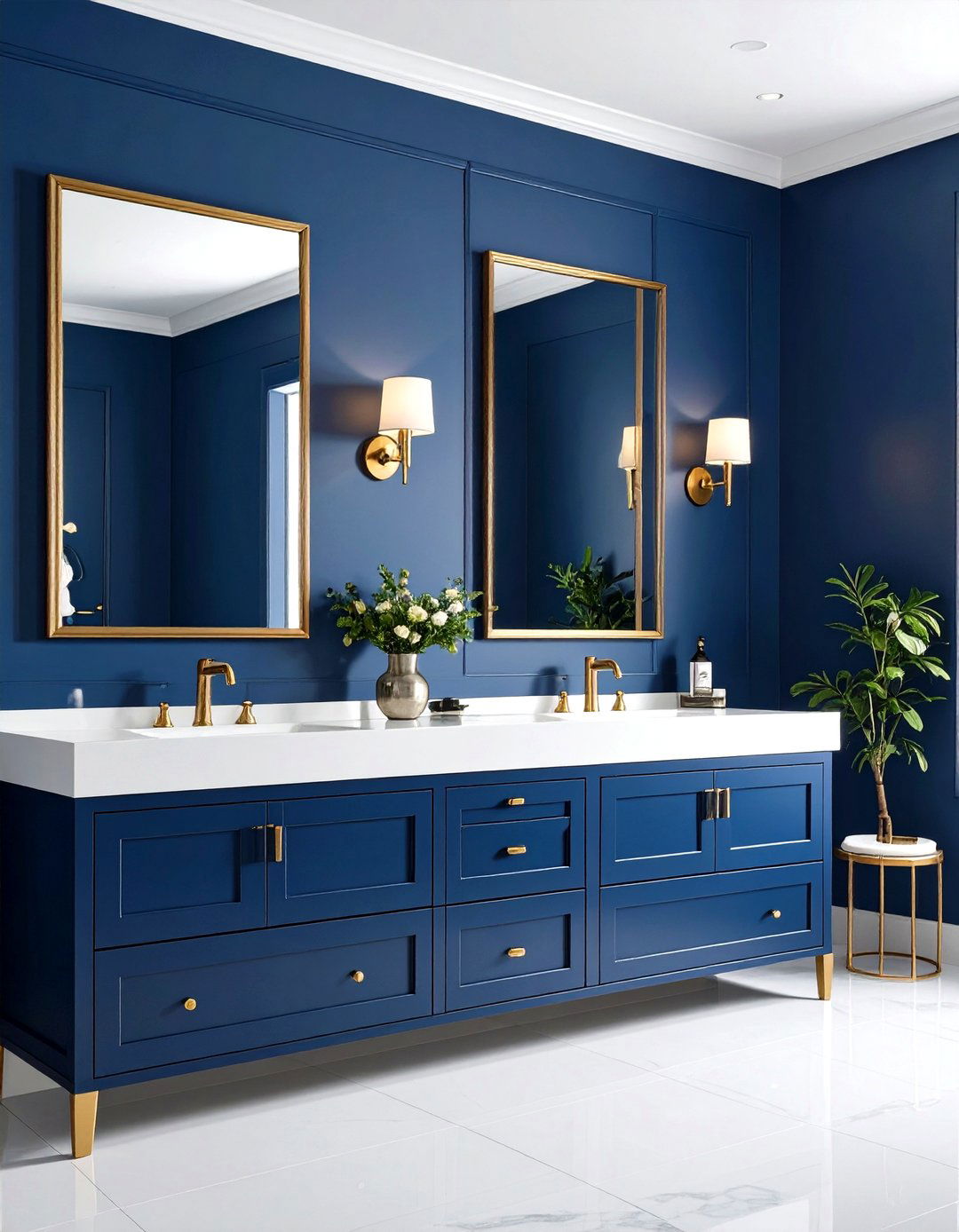 Sapphire Blue Powder Room Paint with Metallic Accents - 20 blue powder room ideas