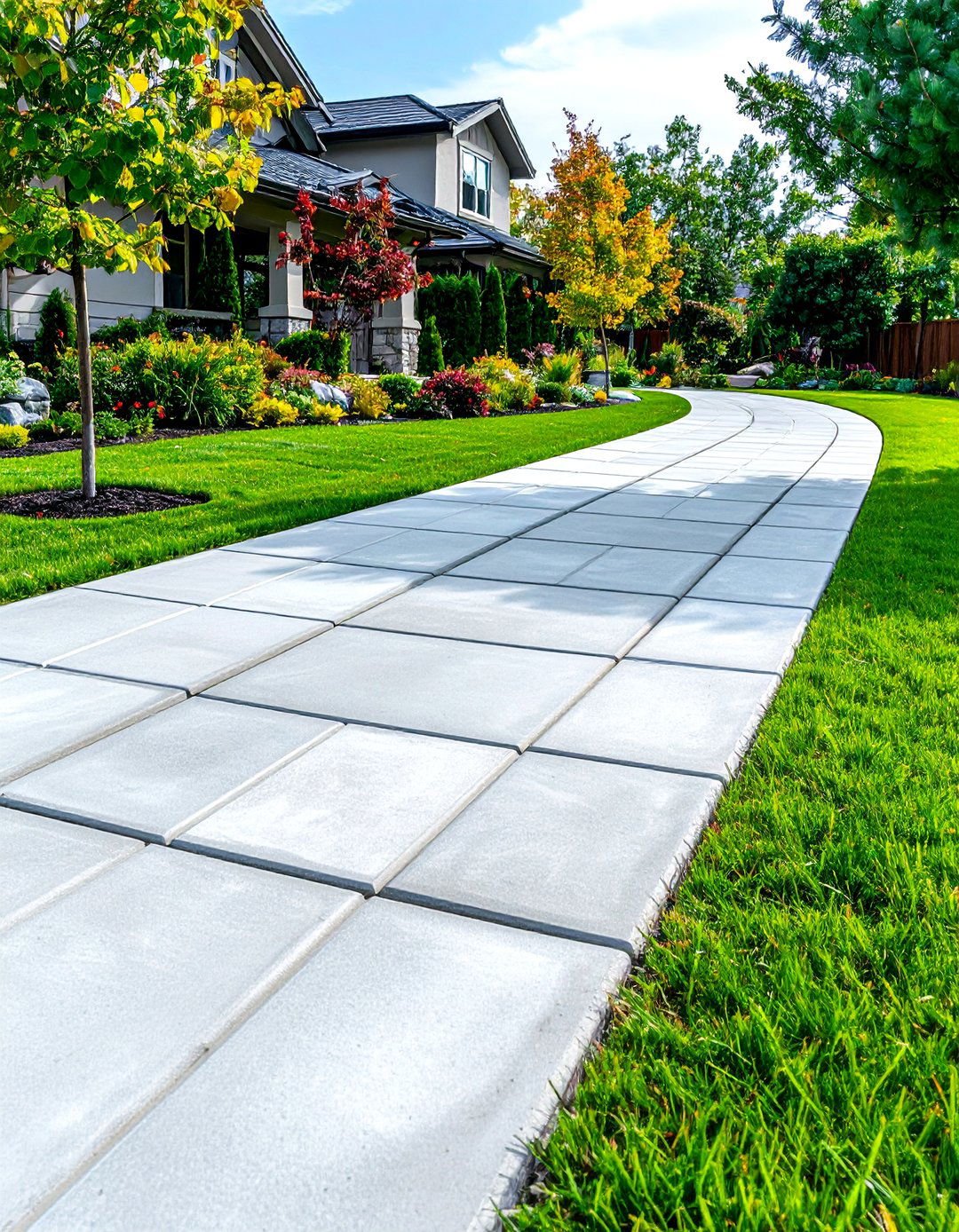 Saw Cut Grid Concrete Walkway - 20 Concrete Walkway Ideas