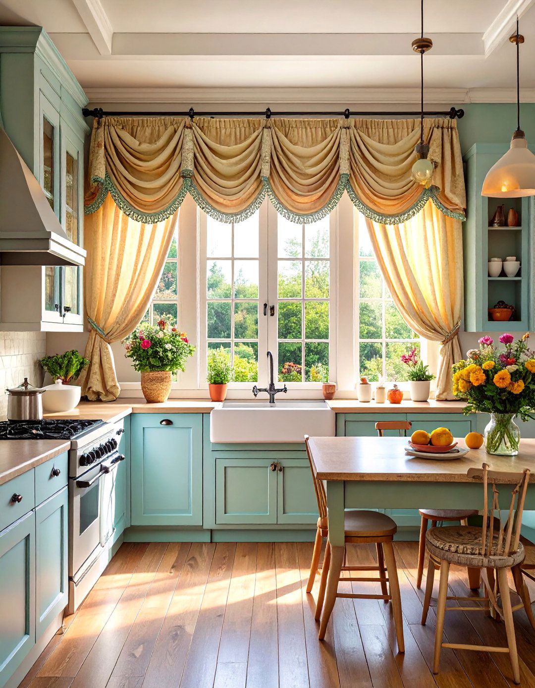 Scalloped Edge Kitchen Curtain Detail - 20 Kitchen Curtain Ideas