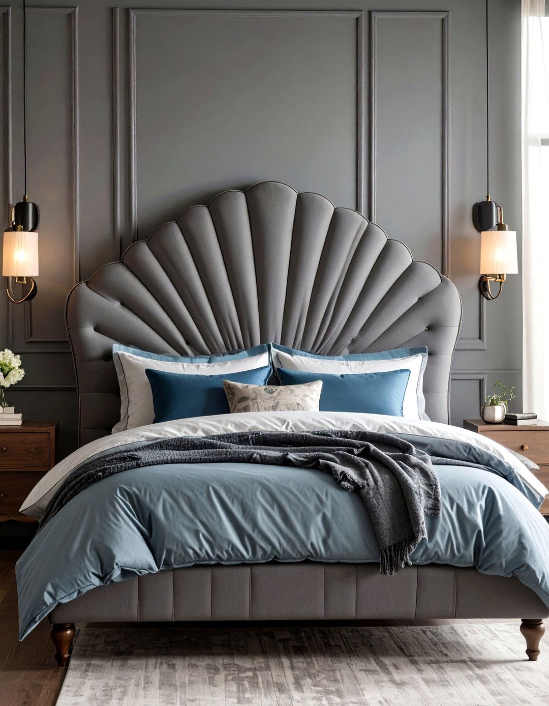 Scalloped Grey Headboard - 20 Grey Headboard Bedroom Ideas