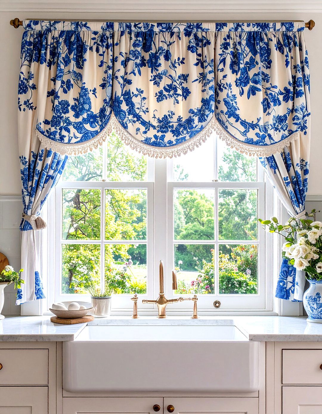 Scalloped Toile Kitchen Window Valance - 20 Window Valance Ideas