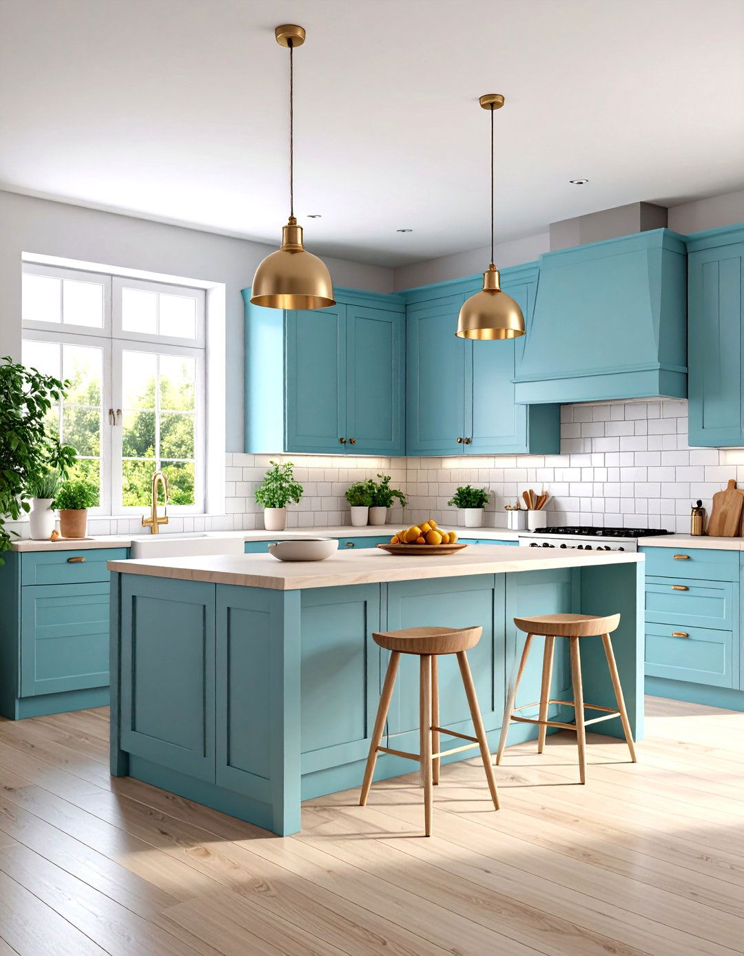 Scandinavian Blue Laminate Kitchen with Light Wood Elements - 20 kitchens with blue countertops
