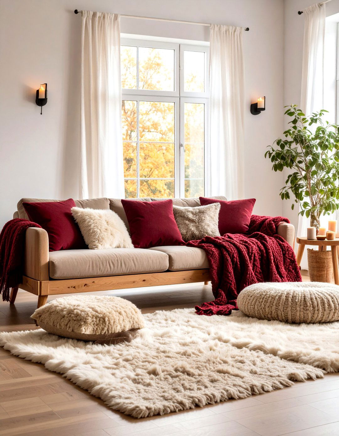 Scandinavian Burgundy Hygge - 20 Burgundy Living Room Ideas