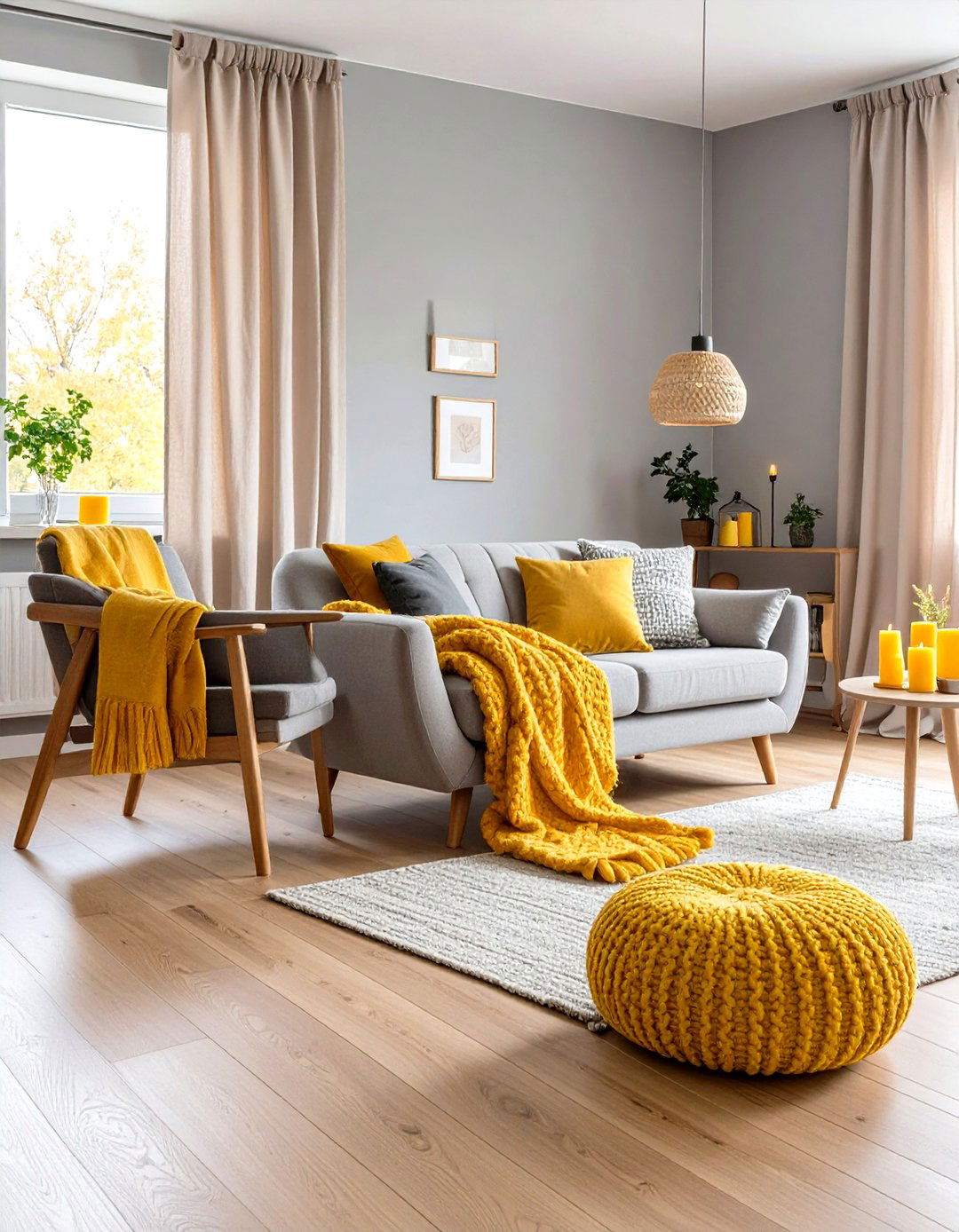 Scandinavian Inspired Grey and Yellow Living Room Embraces Light and Air - 20 Grey and Yellow Living Room Ideas
