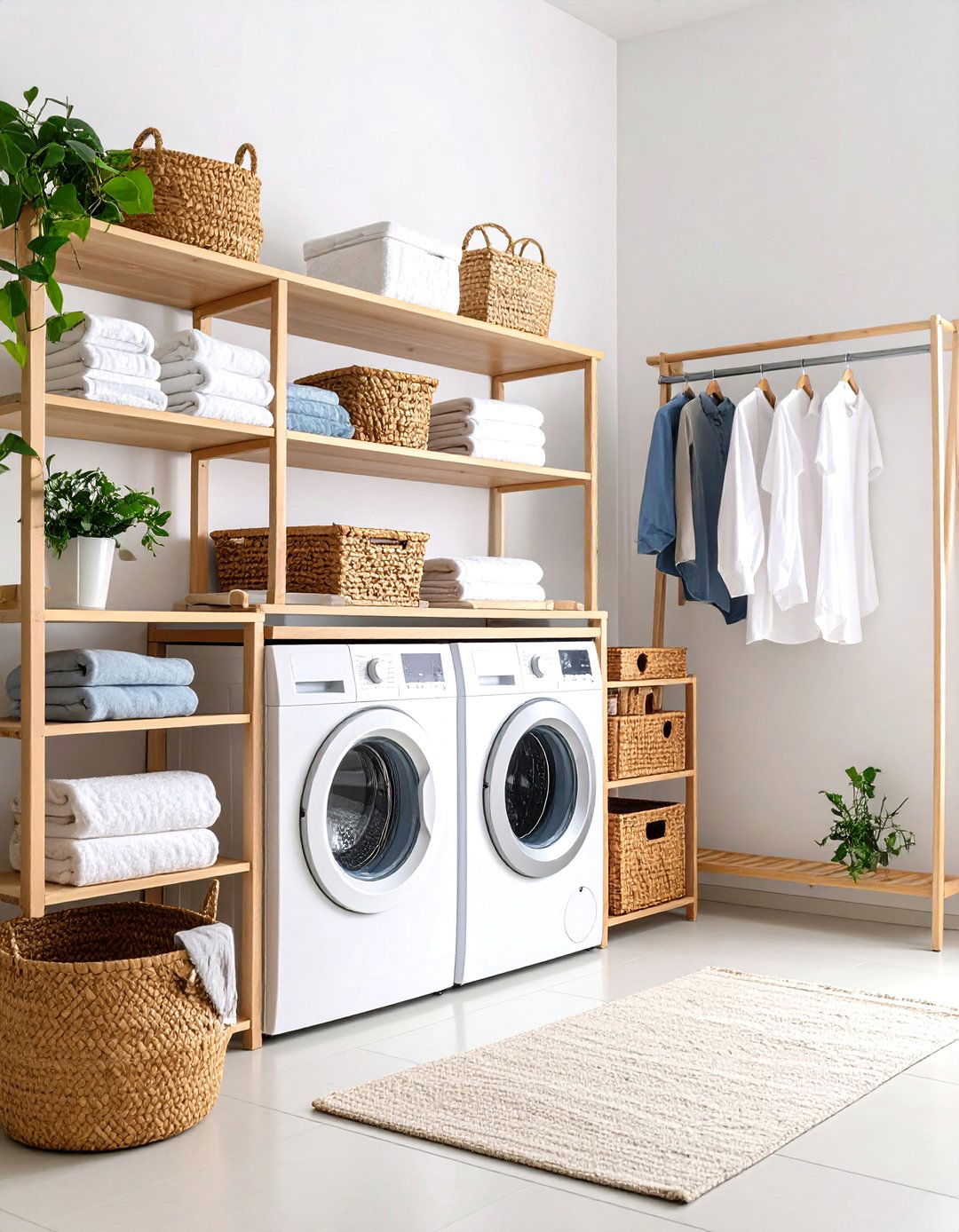 Scandinavian Inspired Laundry Closet with Light Woods - 20 Laundry Closet Ideas