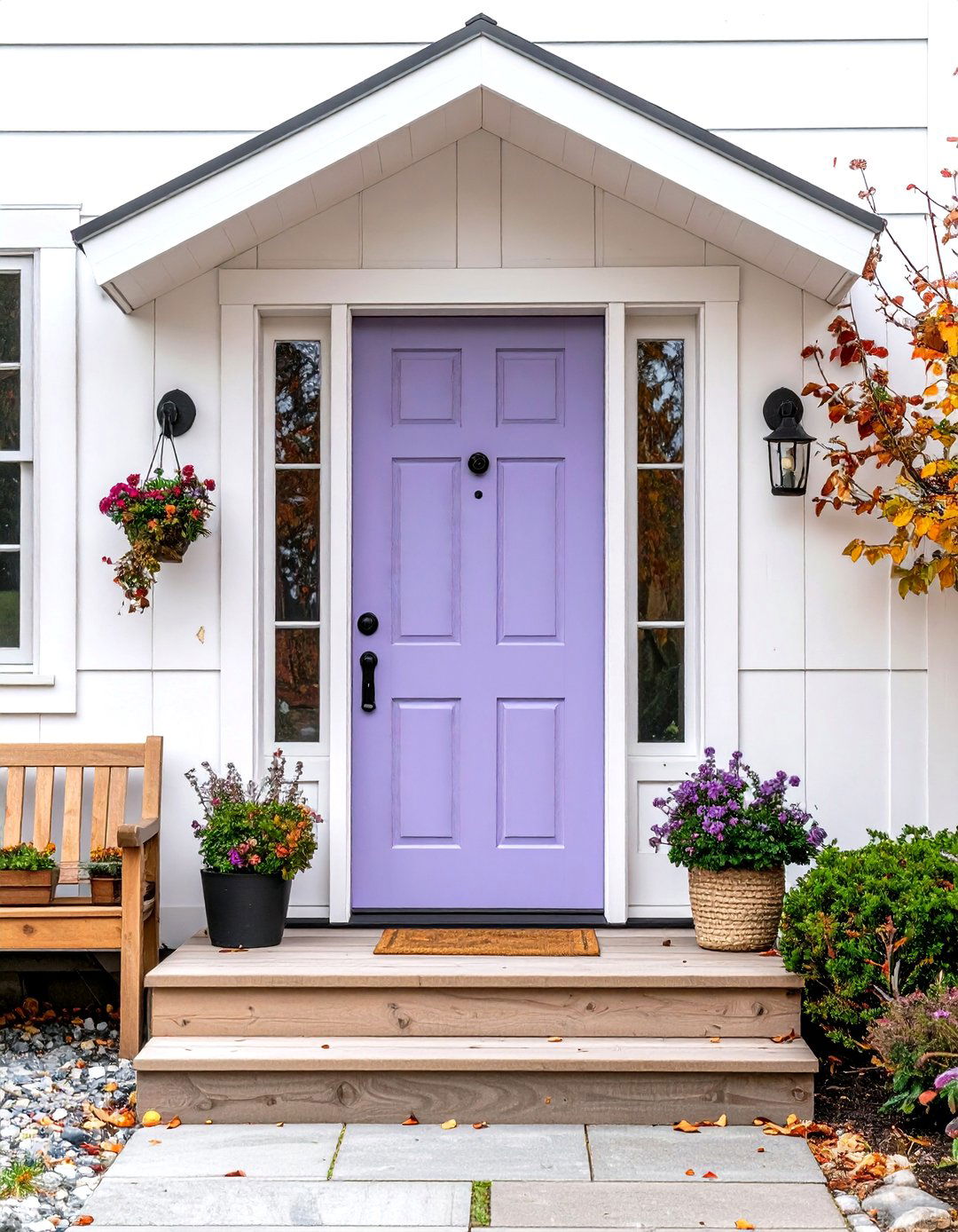 Scandinavian Inspired Lavender Front Door with Natural Wood - 20 Lavender Front Door Ideas