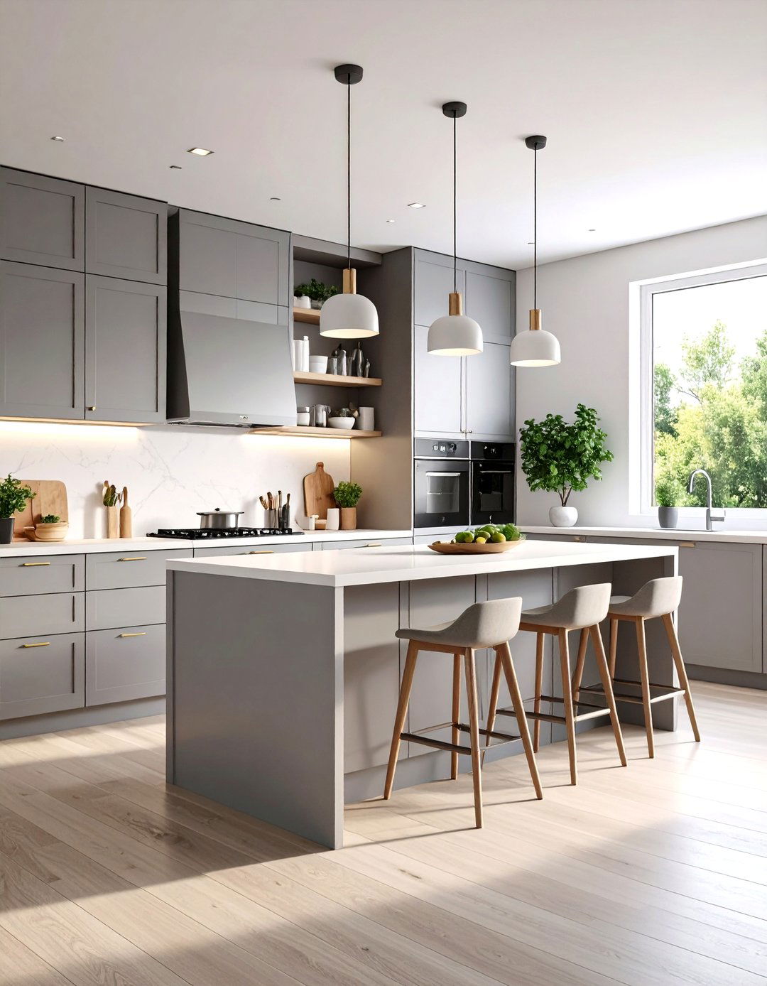 Scandinavian Inspired Light Grey Kitchen with White Oak Accents - 20 Grey and White Kitchen Designs