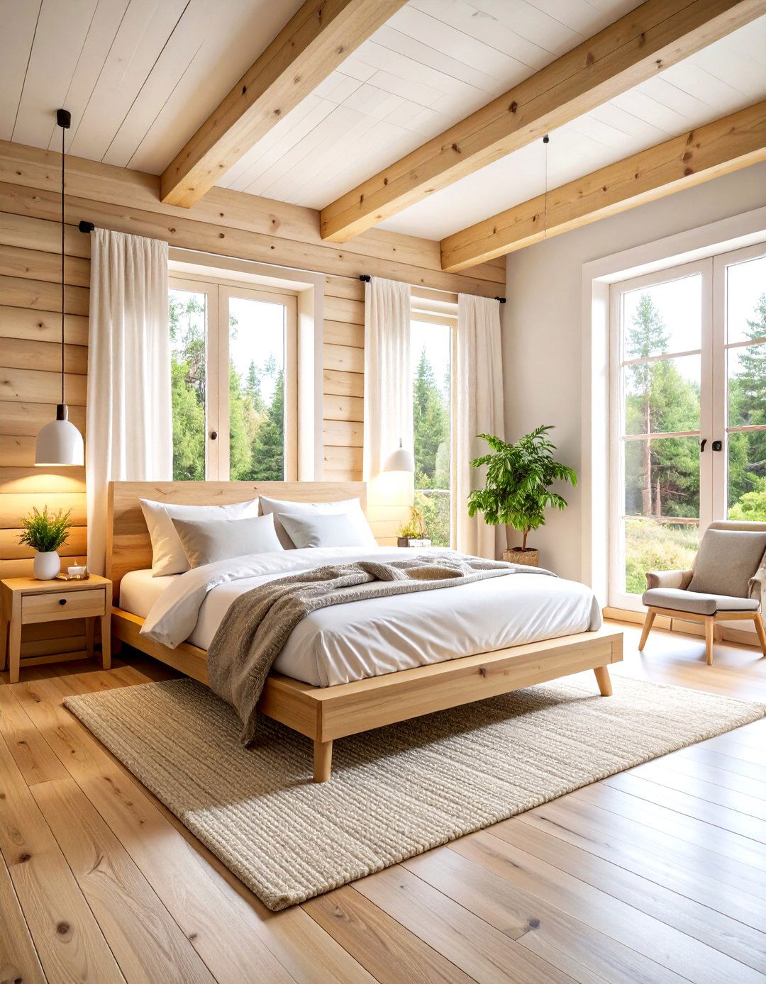 Scandinavian Inspired Log Cabin Bedroom Retreat - 20 Log Cabin Interior Design Ideas