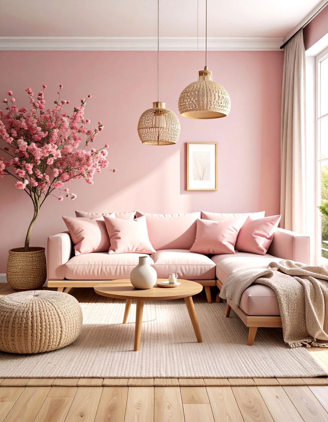 Scandinavian Inspired Pink Living Room with Hygge Elements - 20 Pink Living Room Ideas
