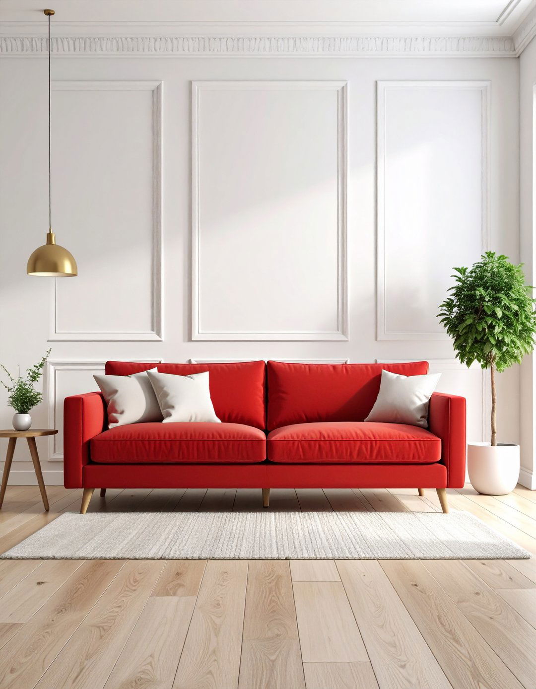 Scandinavian Inspired Red Couch Living Room - 20 Red Couch Living Room Ideas