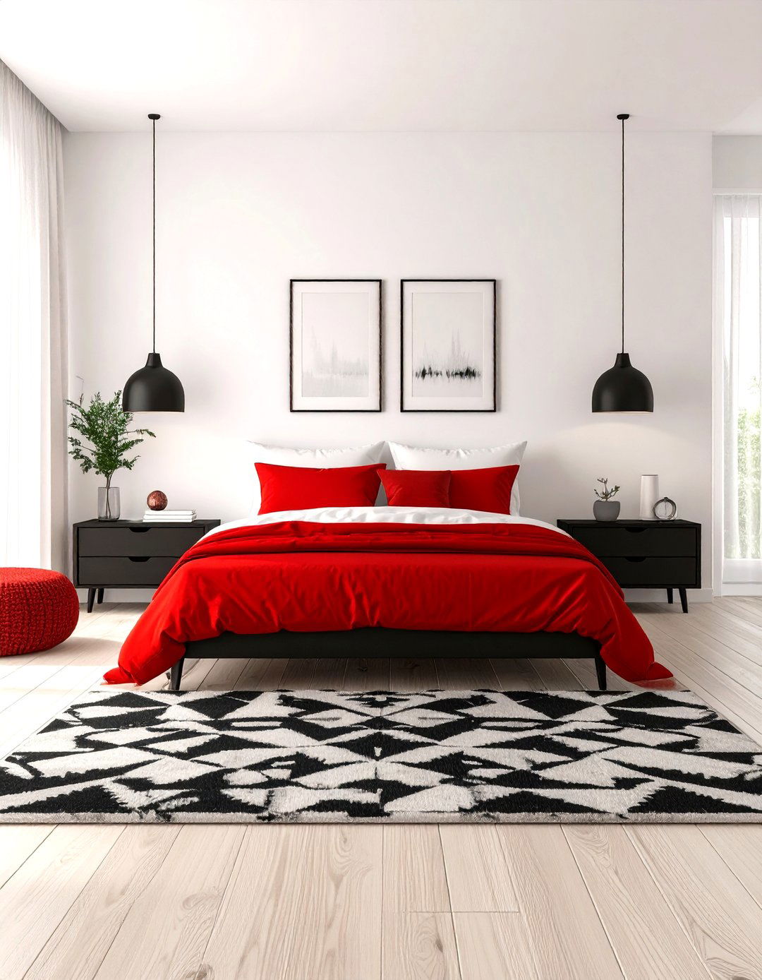 Scandinavian Inspired Red and Black Bedroom - 20 Red and Black Bedroom Ideas
