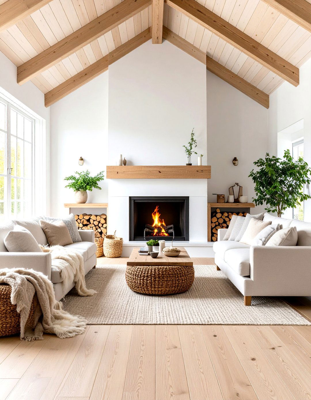 Scandinavian Inspired Rooms With Fireplaces With Vaulted Ceilings Featuring Light Woods - 20 Rooms With Fireplaces With Vaulted Ceilings Features