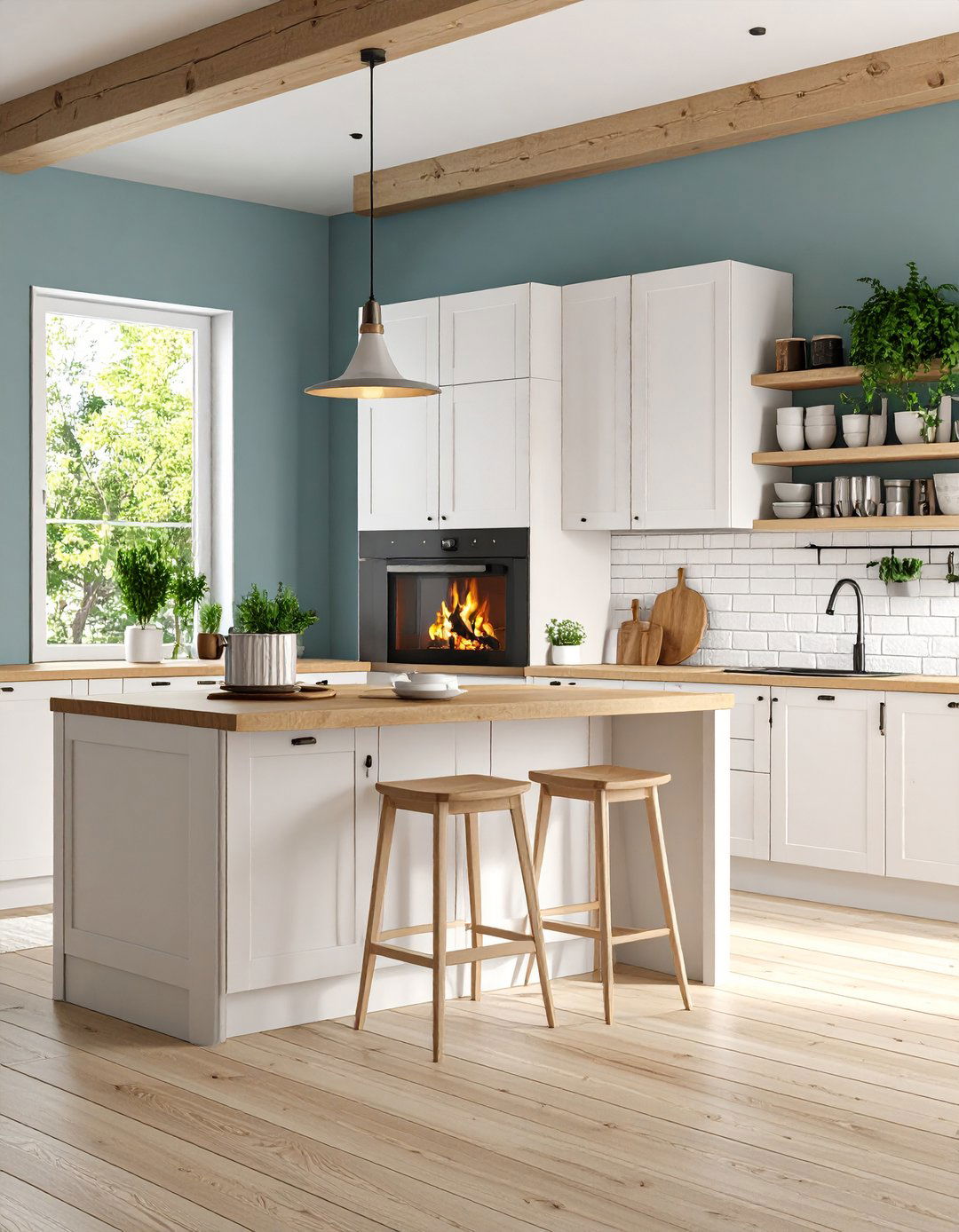 Scandinavian Kitchen Fireplace With Clean Lines - 20 Kitchens With Fireplaces