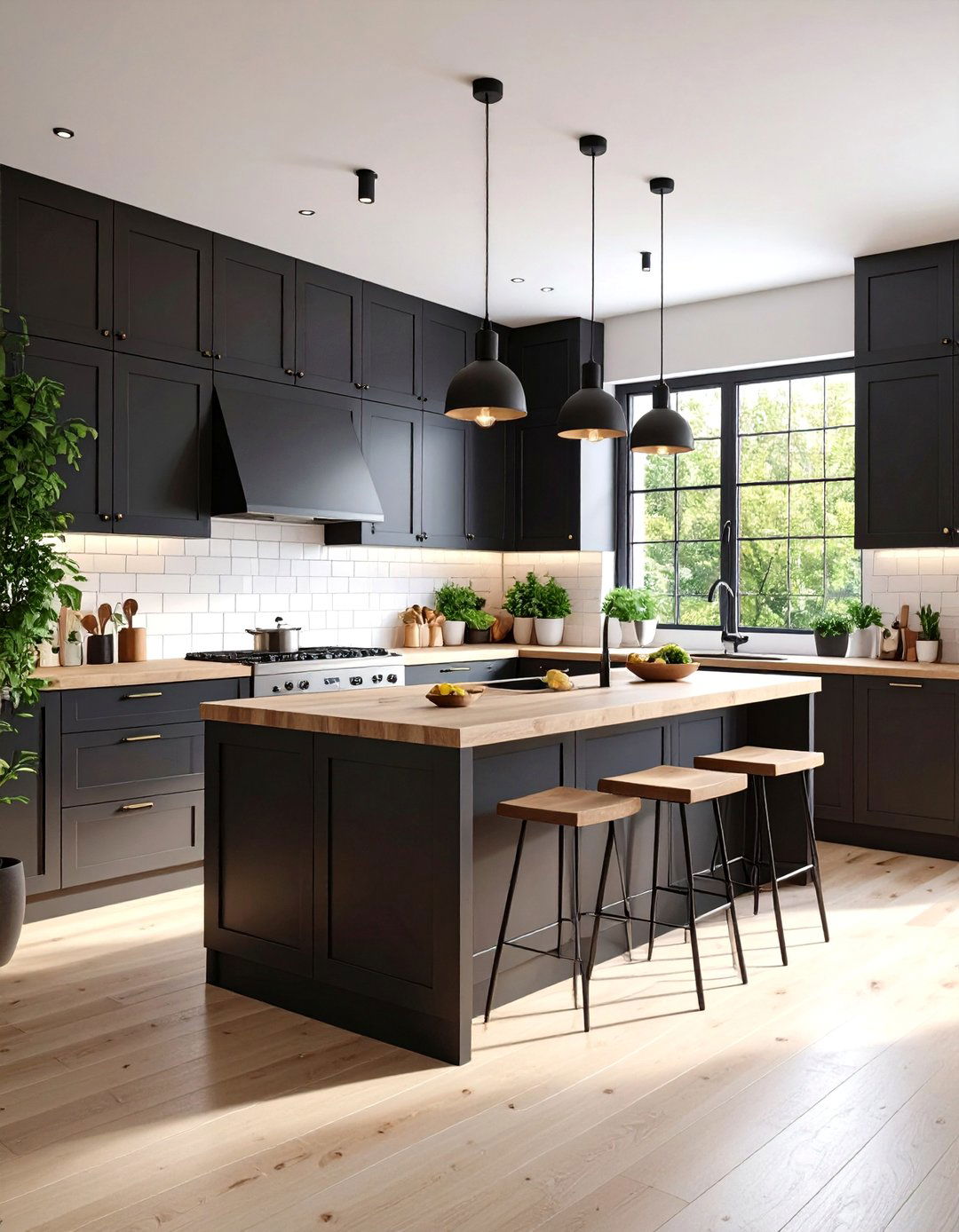 Scandinavian Kitchen With Black Cabinets And Light Wood Countertops - 20 Kitchen With Black Cabinets And Wood Countertops Ideas