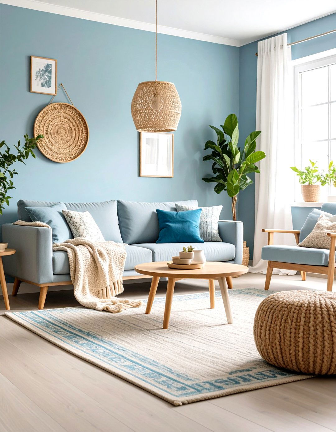 Scandinavian Light Grey Floor Living Room with Blue Walls Minimalist Design - 20 grey floor living room with blue walls ideas