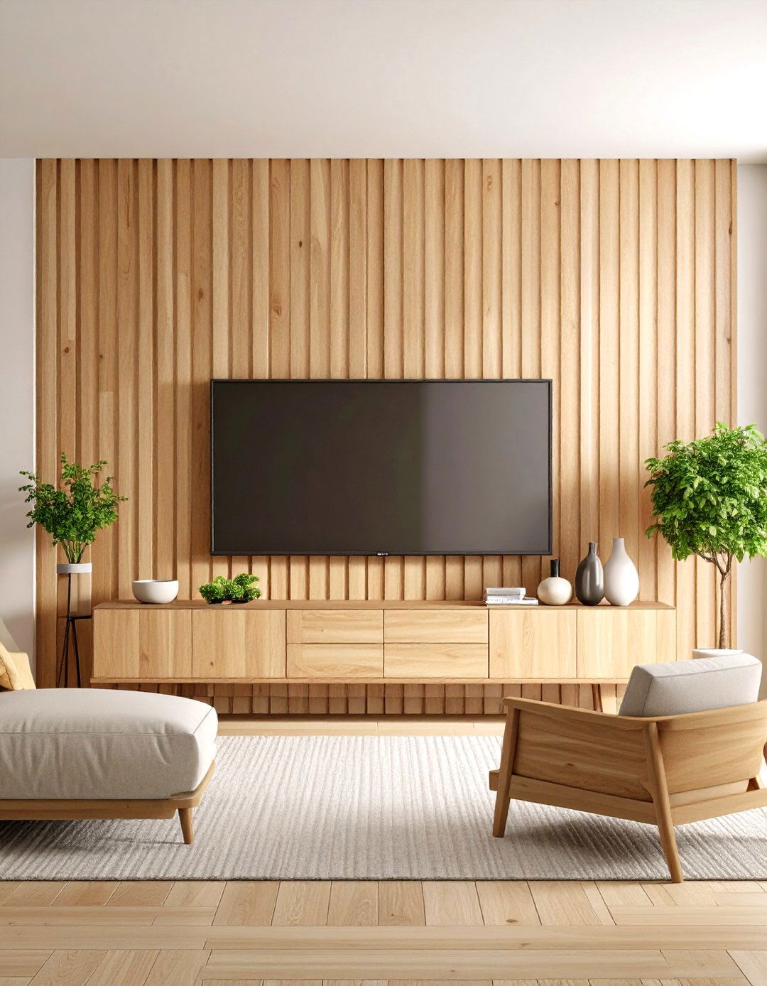 Scandinavian Light Wood Accent Wall - 20 Tv Accent Wall Ideas