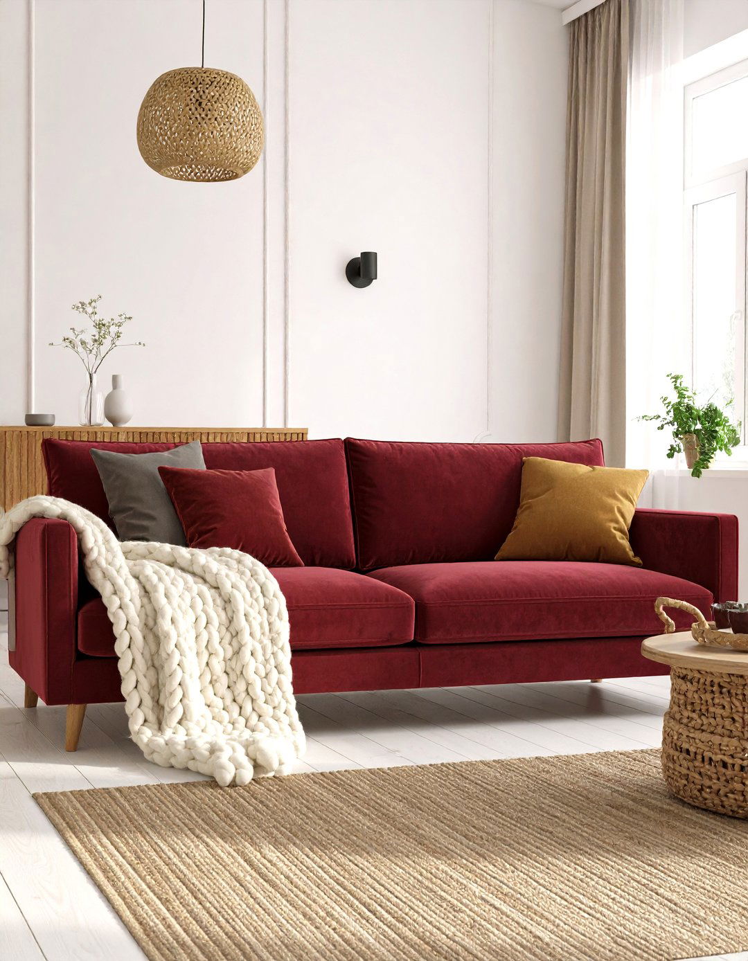 Scandinavian Light Wood Minimalism - 20 Burgundy Sofa Living Room Ideas