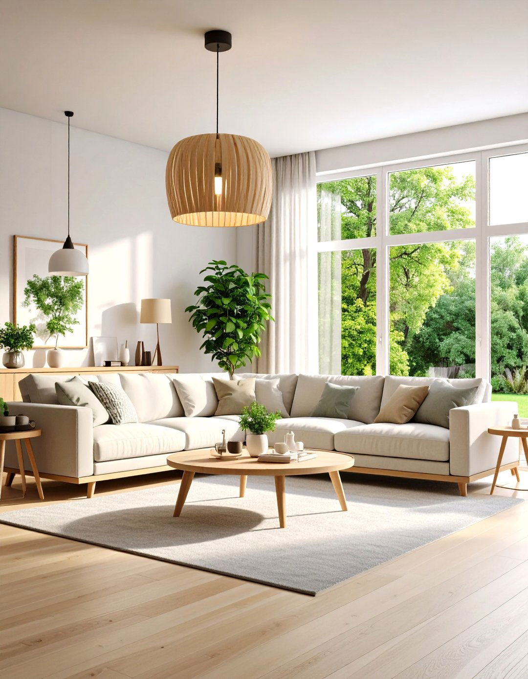 Scandinavian Living Room Ceiling Lighting with Light Wood Semi Flush Mounts - 20 Living Room Ceiling Lighting Ideas