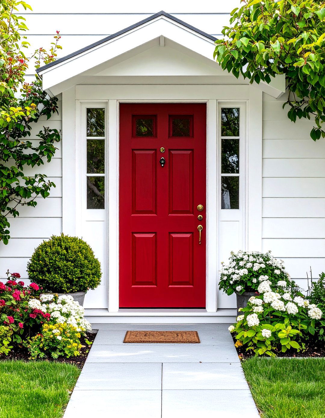 Scandinavian Minimal Dark Red Front Door with Neutral Walls - 20 Dark Red Front Door Ideas