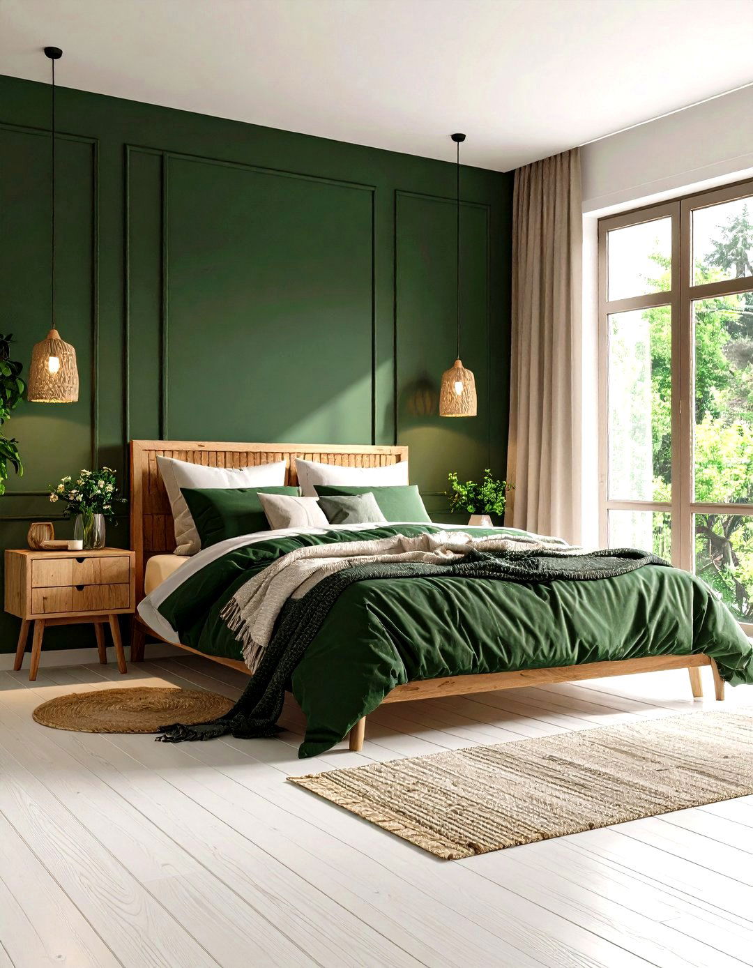 Scandinavian Minimal in Dark Green Tones - 20 Dark Green Bedroom Ideas