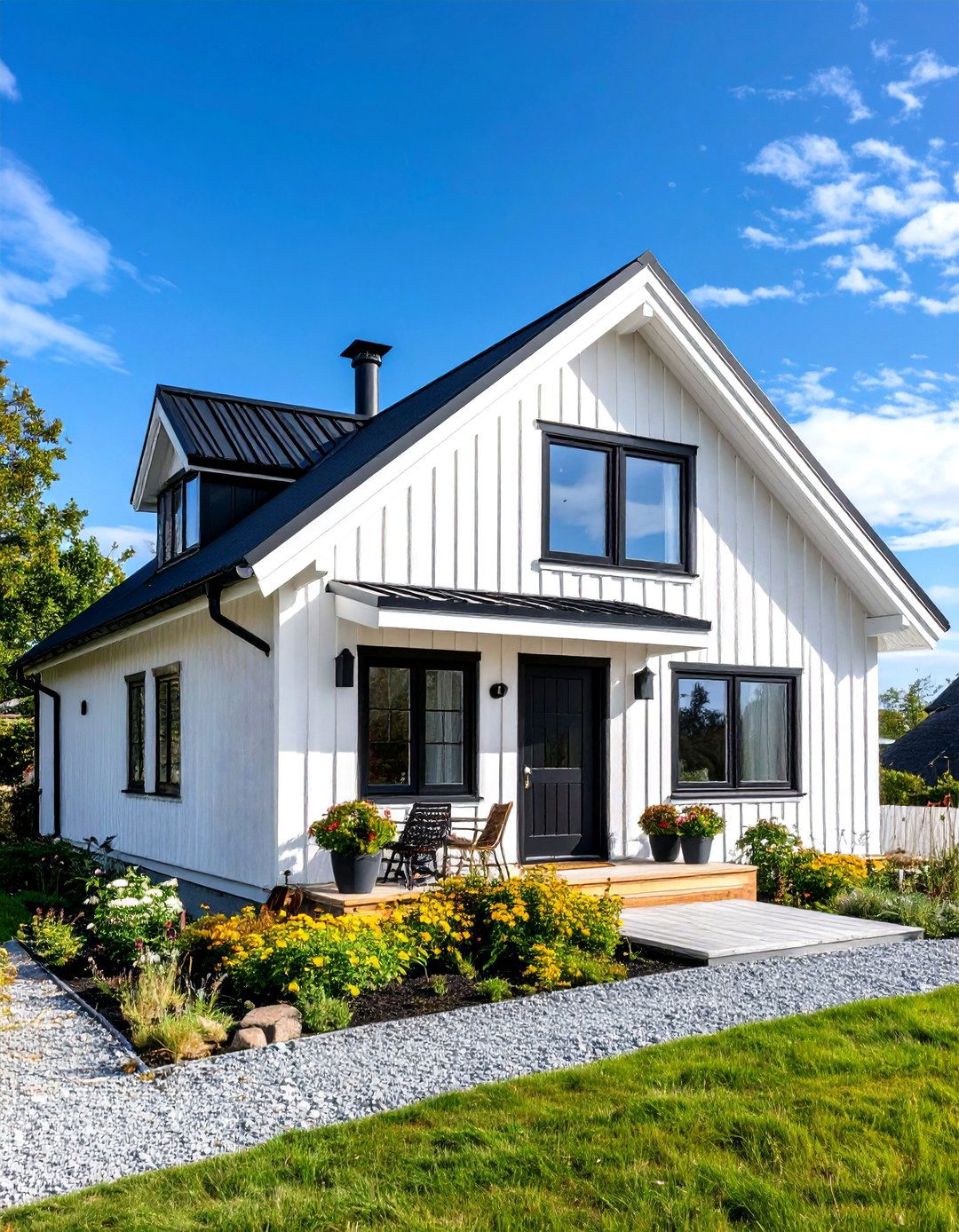 Scandinavian Minimalism White Farmhouse With Black Windows Approach - 20 White Farmhouse With Black Windows Ideas