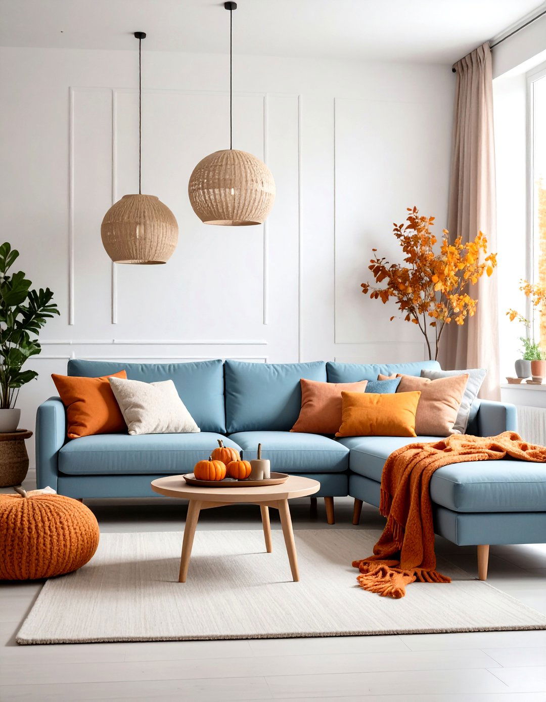 Scandinavian Orange and Blue Living Room - 20 orange and blue living room ideas