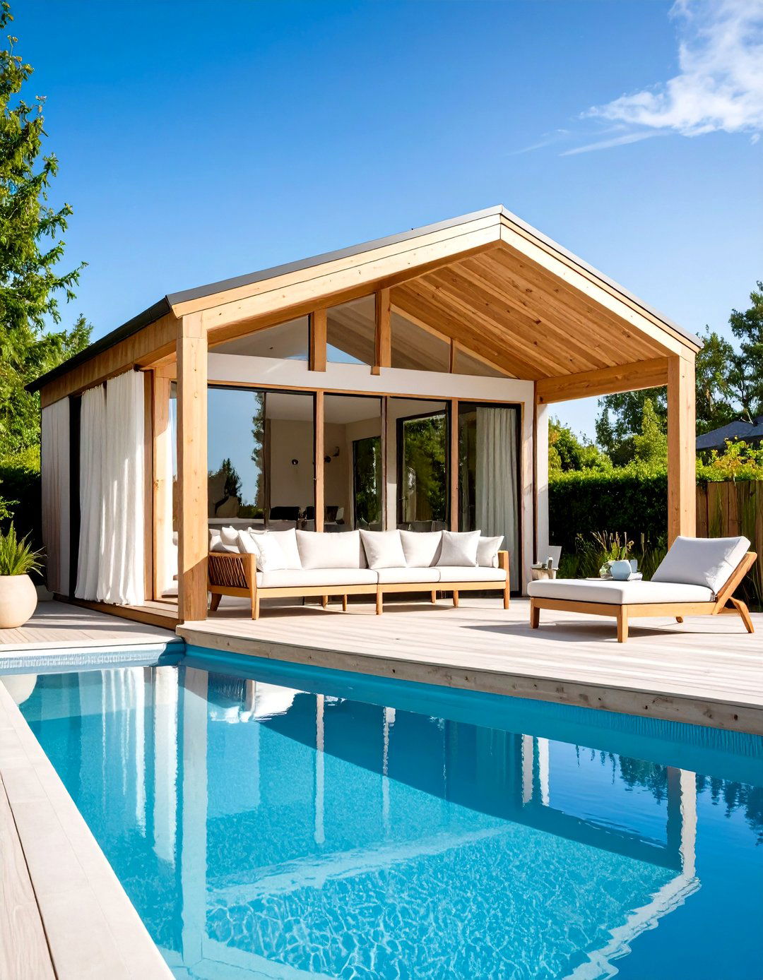 Scandinavian Pool Gazebo with Light Wood and Clean Lines - 20 Pool Gazebo Ideas