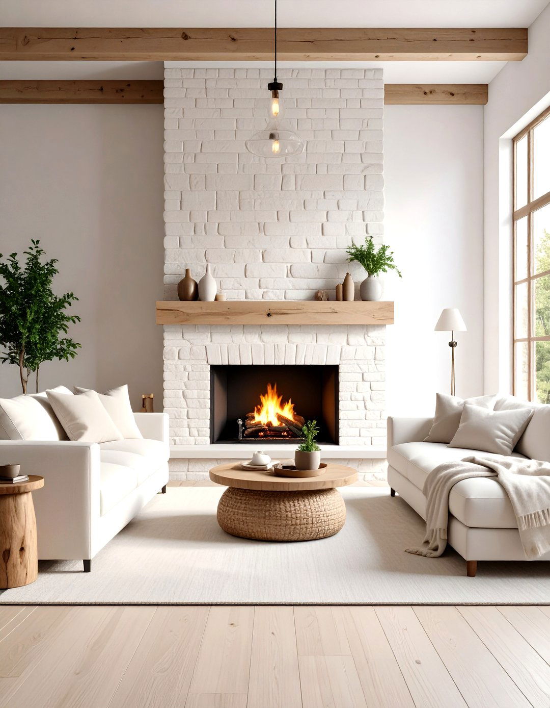 Scandinavian Rustic Living Room With a Brick Fireplace - 20 Rustic Living Room With a Brick Fireplace Ideas