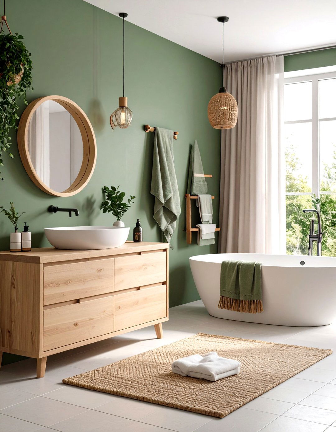 Scandinavian Sage Green Bathroom with Light Wood Accents - 20 Sage Green Bathroom Ideas
