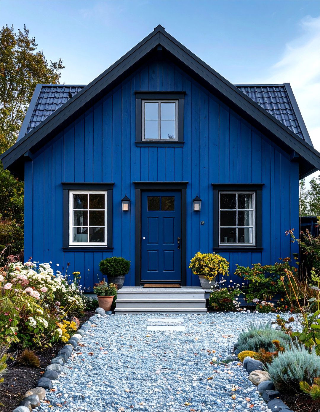 Scandinavian Serenity in Deep Indigo - 20 Dark Blue House With Black Trim