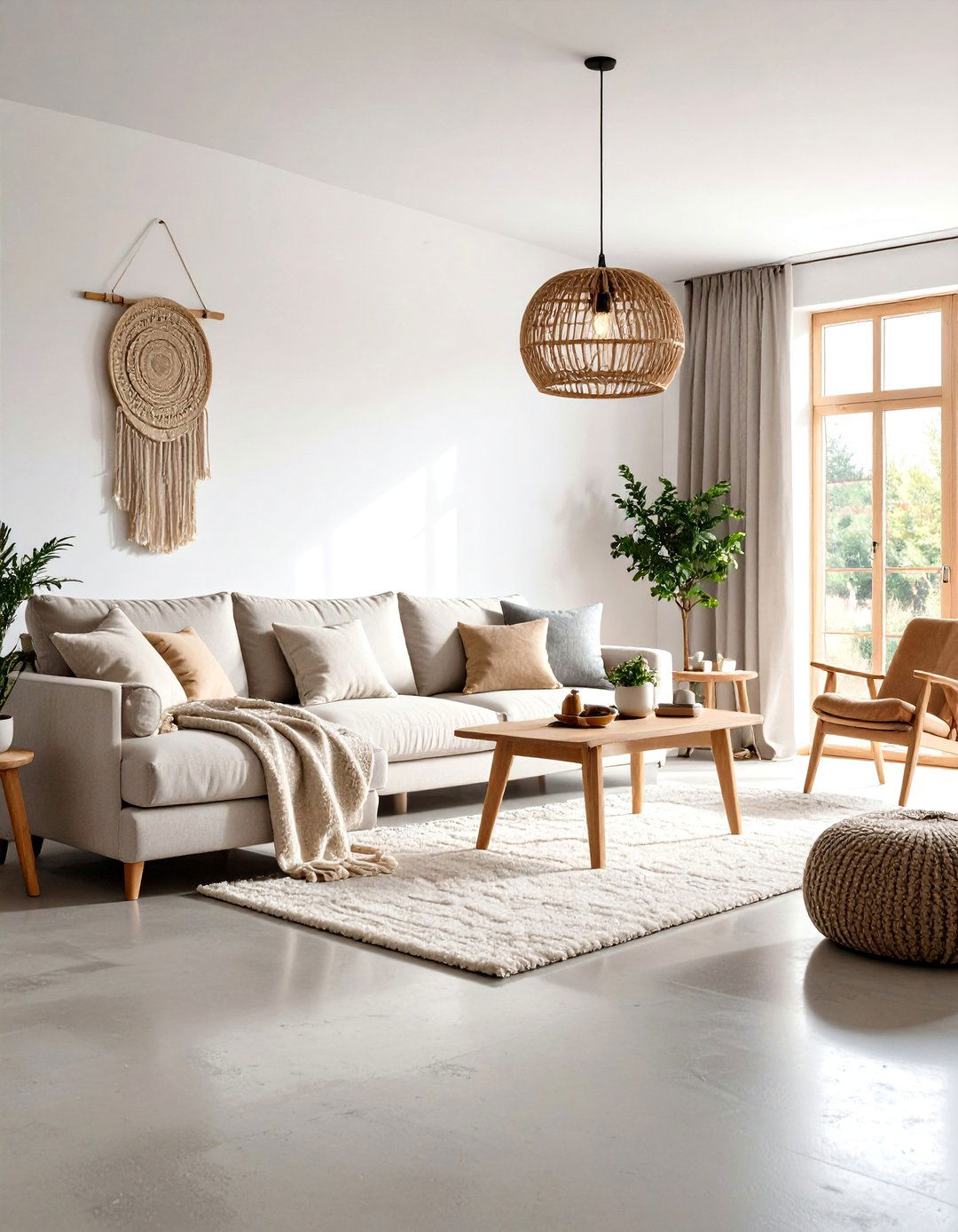 Scandinavian Style Concrete Floor Living Room with Cozy Elements - 20 Concrete Floor Living Room Ideas