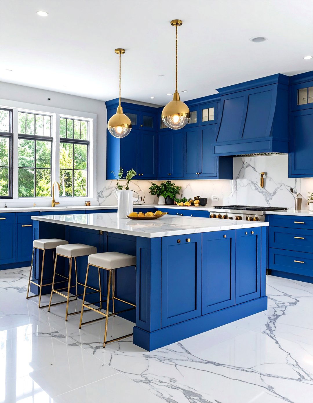 Scandinavian Style White Kitchen Cabinets with Soft Blue Island - 20 White Kitchen Cabinets With Blue Island