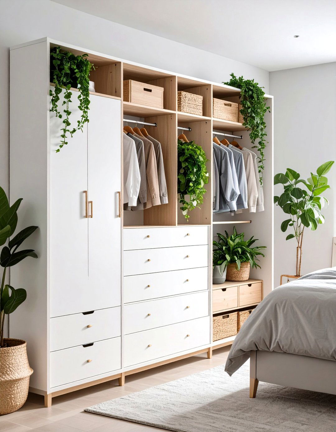Scandinavian White Box Frame - 20 Built-in Wardrobe Ideas Around a Bed