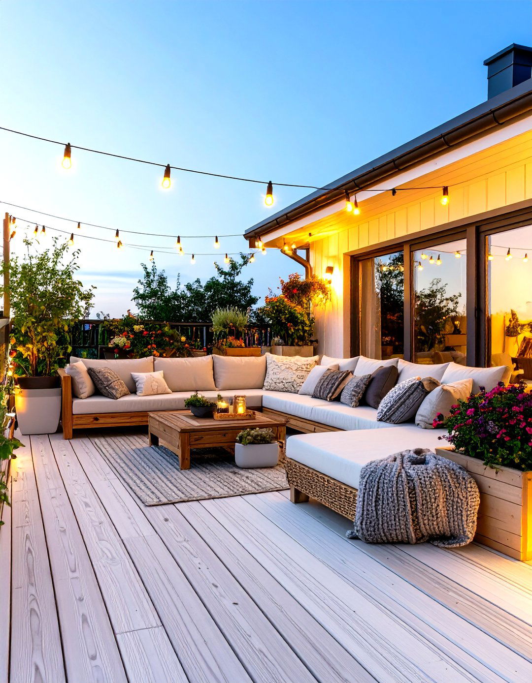 Scandinavian White Deck with Warm Wood Accents and Hygge Elements - 20 White Deck Ideas