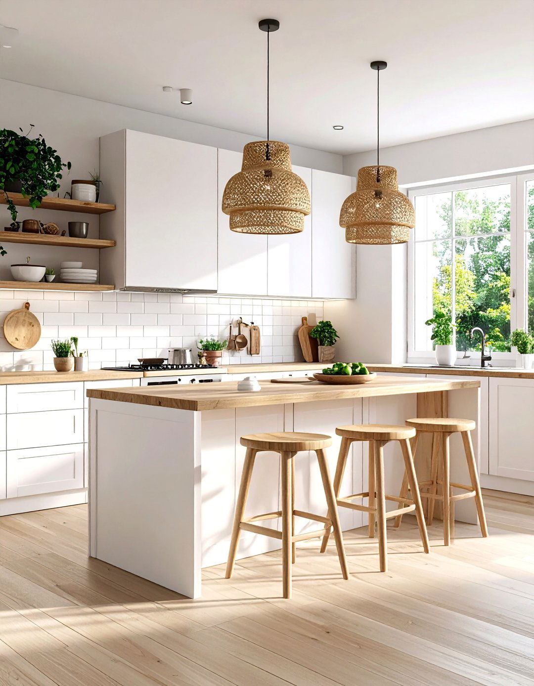 Scandinavian White Kitchen with Light Wood Elements - 20 White Kitchen Ideas