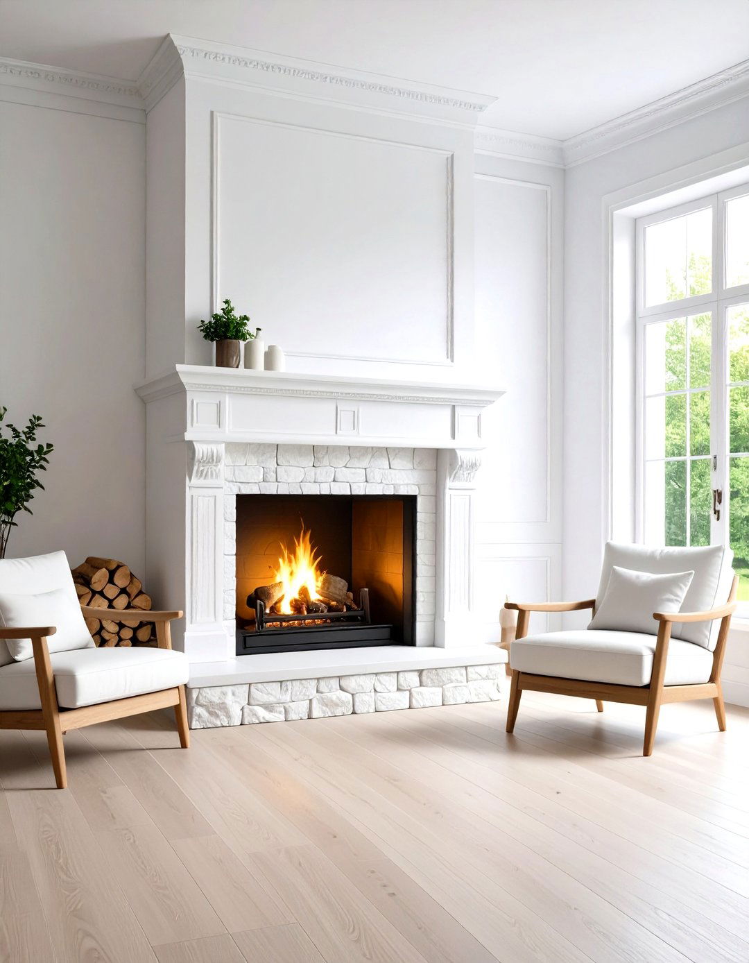 Scandinavian White Stone Fireplace with Nordic Simplicity - 20 White Stone Fireplace Ideas