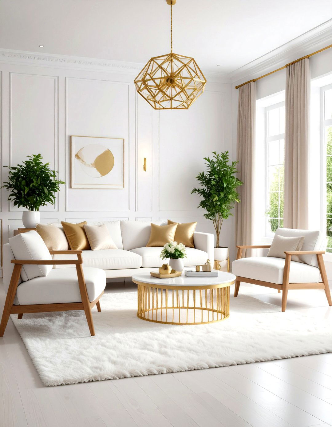 Scandinavian White and Gold Living Room Approach - 20 White and Gold Living Room Ideas