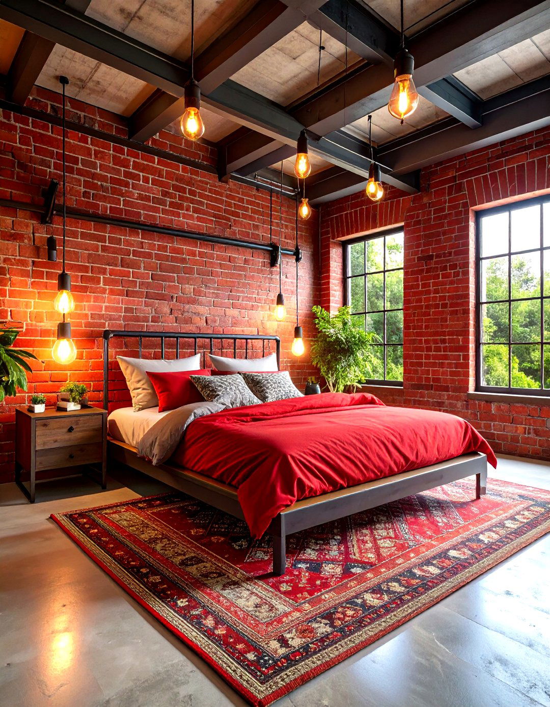 Scarlet Red Bedroom with Industrial Chic Elements - 20 Red Bedroom Ideas