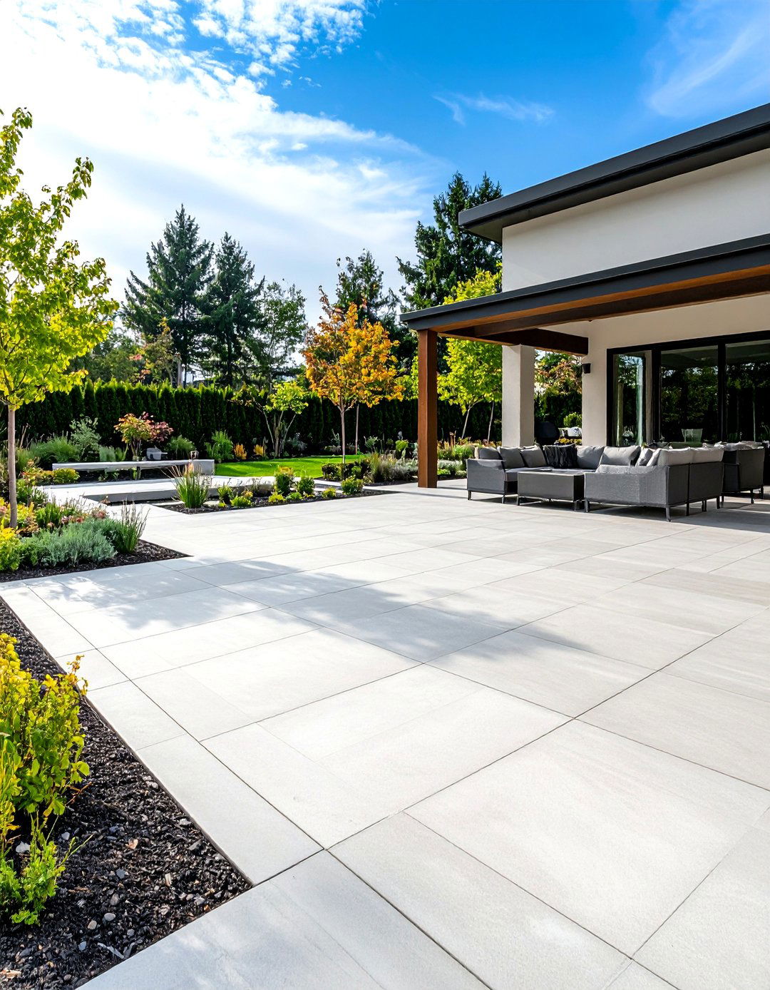 Scored Concrete Patio with Geometric Patterns - 20 Concrete Patio Ideas on a Budget