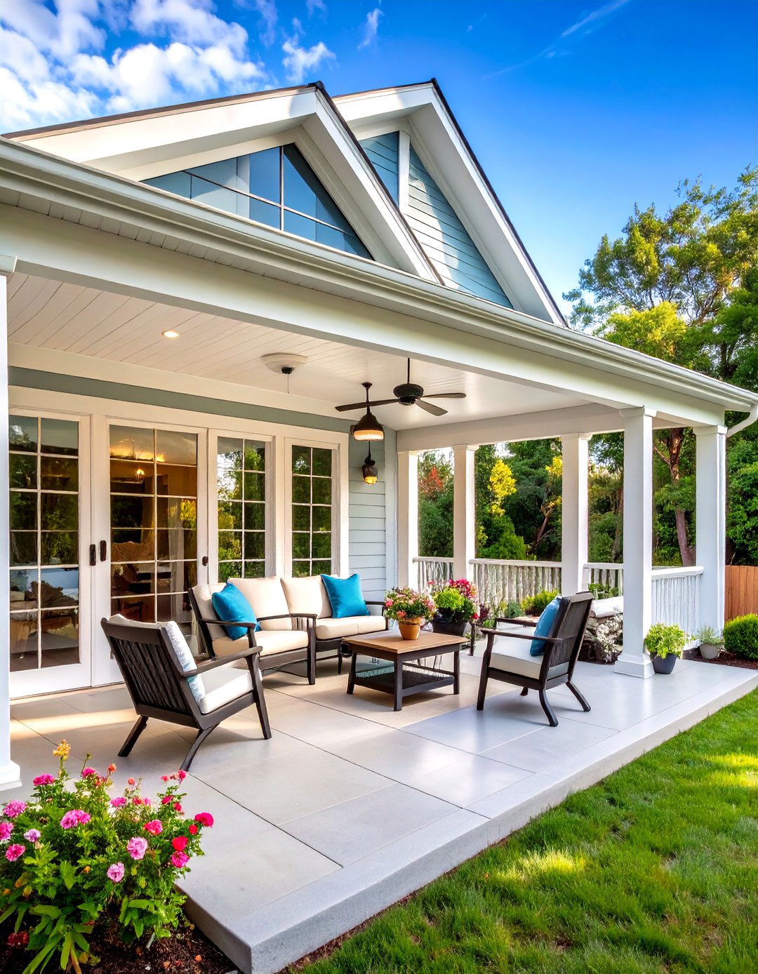 Screened Open Gable Porch with Three Season Comfort - 20 Open Gable Porch Ideas