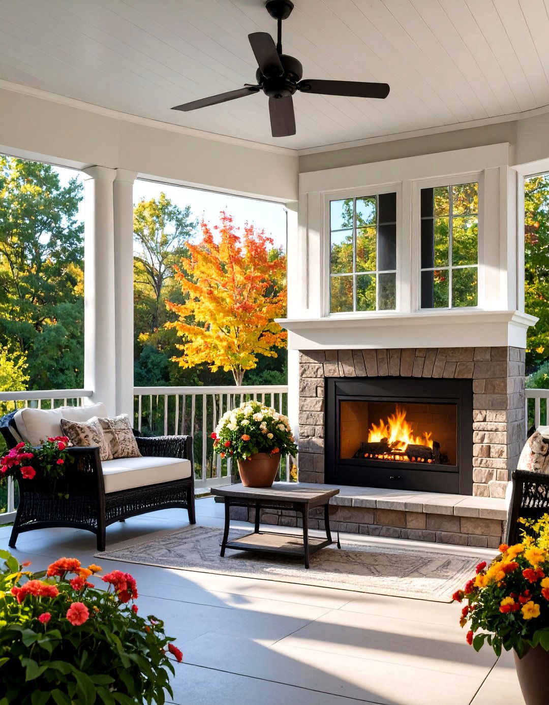 Screened Porch Fireplace with Weather Protection - 20 Porch Fireplace Ideas