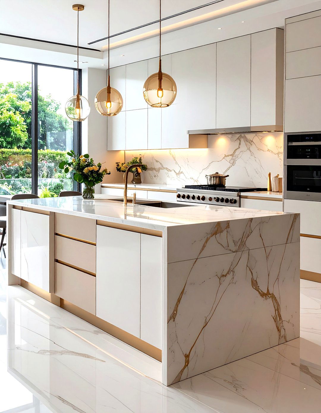 Sculpted Monolithic Marble Kitchen Island - 20 Marble Kitchen Island Ideas