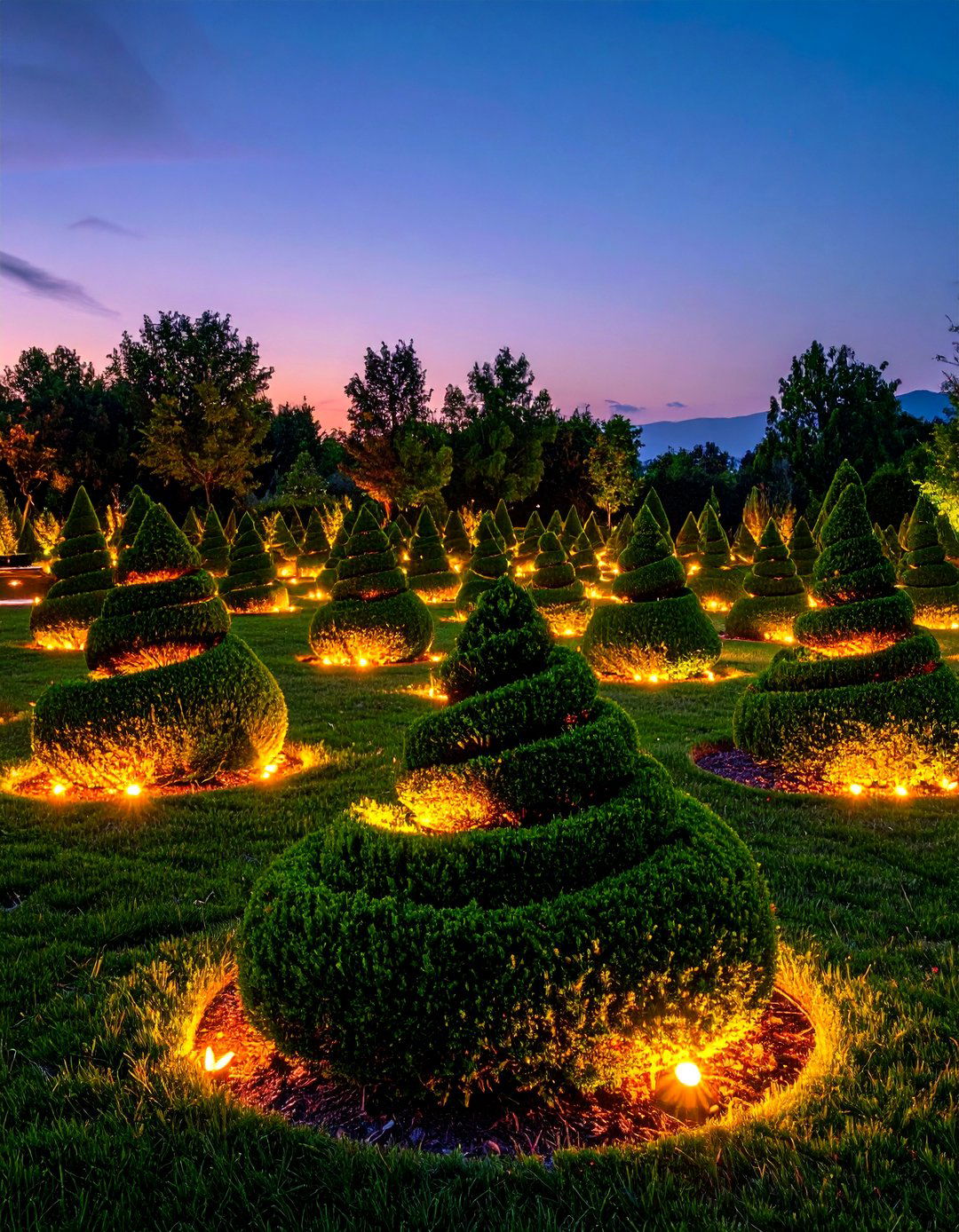 Sculpted Spiral and Pyramid Topiaries - 20 Front Yard Evergreen Landscaping Ideas