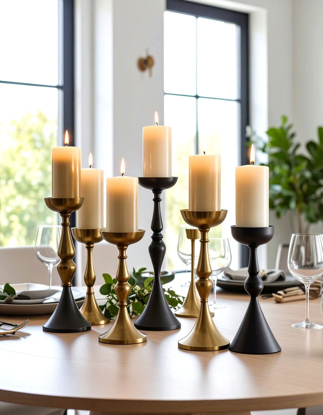 Sculptural Candle Towers Center the Dining Table - 20 Dining Room Table Decor Ideas