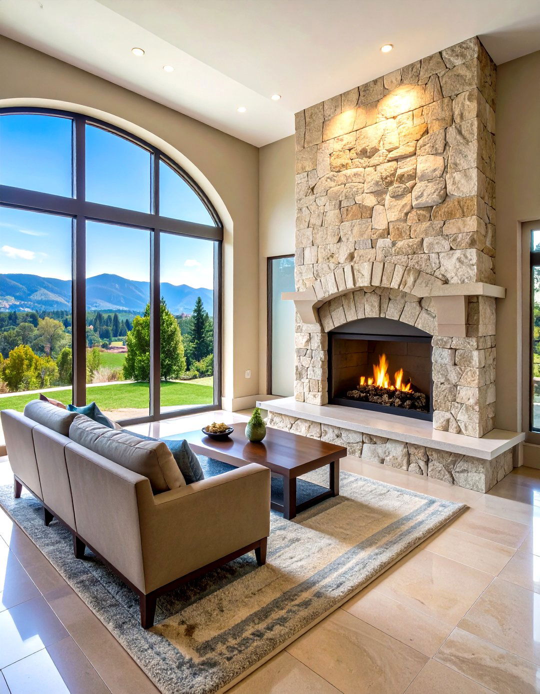 Sculptural Cast Stone Mantel - 20 Floor-to-Ceiling Stone Fireplace Ideas