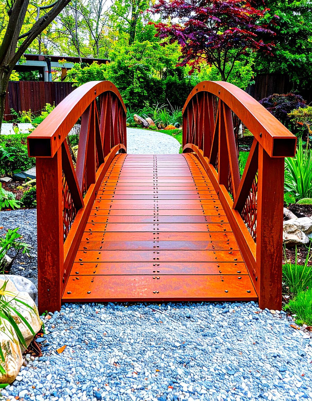 Sculptural Corten Steel Garden Bridge - 20 Garden Bridge Ideas